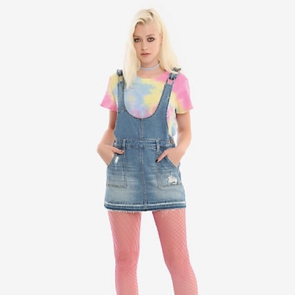 Hot Topic Denim Overall Skirt Skirtall Distressed XS - Picture 1 of 16